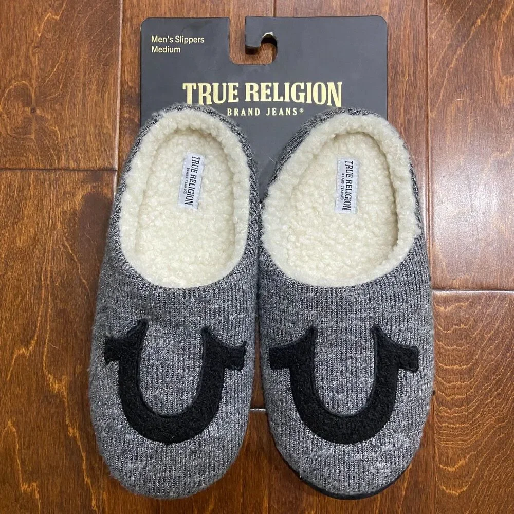 True Religion Polar Performance NWT Slippers Gray Black Men's Size Medium
